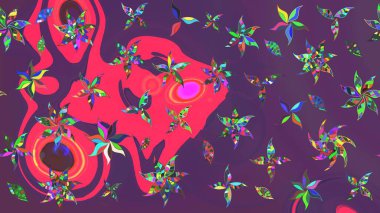 Mor ve pembe renkte çiçekler. Raster illüstrasyonunda çiçek deseni çizimi.