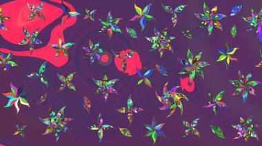 Düz Çiçek Elementleri Tasarımı. Çiçekli eskiz çizimi. Renkli Yaz Temalı eskiz kalıbı. Mor ve mor renkte çiçekler.