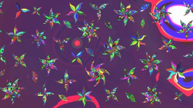 Raster illüstrasyonu. Güzel kumaş deseni. Mor ve mor renklerde. Raster illüstrasyonunda çiçek deseni çizimi.