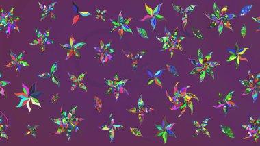 Gömlek baskısı için çiçek boyası. Mor ve yeşil renkli çiçekler. Çiçek eskiz kalıbı geçmişi.