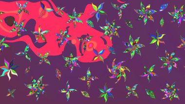 Kumaş desenli papatya çiçeği detayı. Mor ve pembe renkte çiçekler.