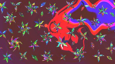 Raster illüstrasyonu. Kahverengi ve mor renklerde. Çiçek buketleriyle klasik tarzda eskiz deseni.