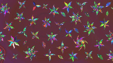 Raster illüstrasyonu. Şirin çiçek elementleri. Kahverengi ve yeşil renkli çiçekler. Çizim.