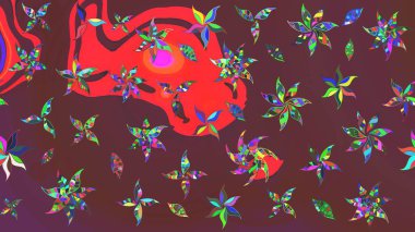 Kahverengi ve kırmızı renkte çiçekler. Raster illüstrasyonunda çiçek deseni çizimi.