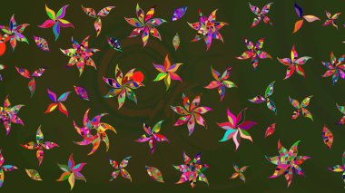 Flat Flower Elements Design. Colour Summer Theme sketch pattern Background. Cute flower raster pattern. Flowers on green and gray colors.