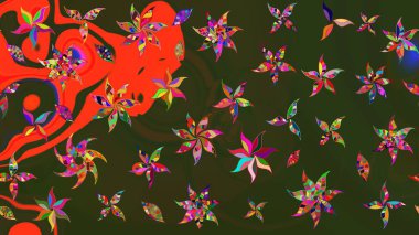 Yeşil ve gri renkli çiçekler. Raster illüstrasyonunda çiçek deseni çizimi.