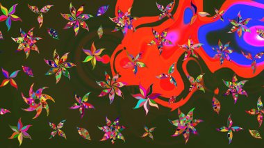 Raster illüstrasyonu. Çiçek desenli çizim. Asya tekstil gri ve yeşil renkler.