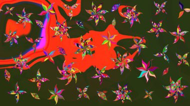 Raster illüstrasyonu. Yeşil ve gri renkli çiçekler. Küçük çiçekte sevimli çiçek deseni var..