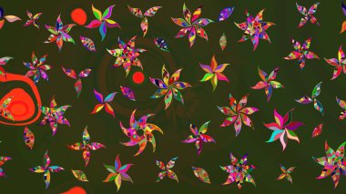 Çiçek ve yapraklı karalama şeklinde Raster çiçek deseni. Raster illüstrasyonu. Gri ve yeşil renklerde bahar çiçekleri.