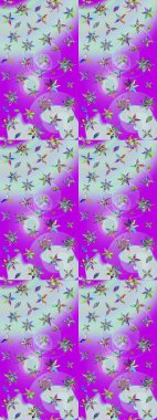 Raster illüstrasyonundaki çiçek desenli çizim. Tarafsız ve mor renkte çiçekler.