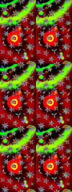 Raster illüstrasyonundaki çiçek desenli çizim. Kırmızı ve yeşil renkte çiçekler.