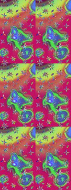 Çiçekli güzel suluboya desen. Raster illüstrasyonu. Yeşil ve morumsu renklerde.