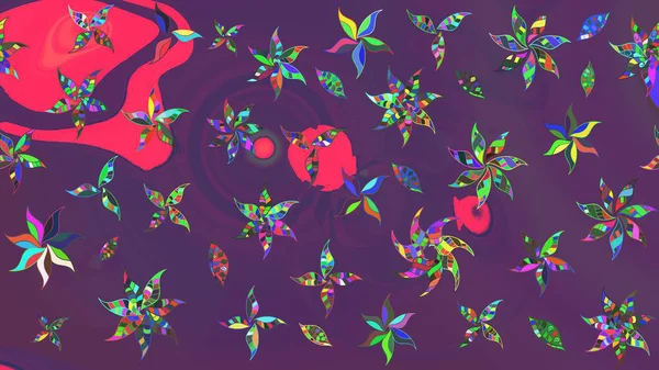 Düz Çiçek Elementleri Tasarımı. Çiçekli eskiz çizimi. Renkli Yaz Temalı eskiz kalıbı. Mor ve mor renkte çiçekler.