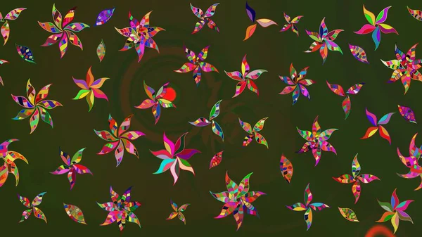 Patlayan çiçekler soyut olarak yerleştirilmiş. Yeşil ve gri renklerde bahar çiçekleri. Raster deseni. Raster illüstrasyonu.