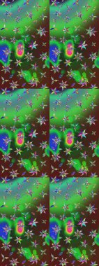 Yeşil ve kahverengi renkli çiçekler. Çiçekli eskiz çizimi. Renkli Yaz Temalı eskiz kalıbı. Düz Çiçek Elementleri Tasarımı.