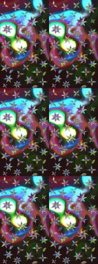 Raster illüstrasyonu. Gri ve mavi renkte çiçekler. Çiçek süslemeli çizim deseni.