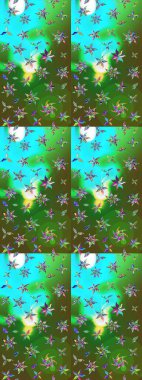 Tekstil veya kitap kapakları, imalat, duvar kağıtları, baskı, hediye paketi ve yapıştırma kitabı için çiçek eskizi geçmişi. Küçük çaplı çiçeklerdeki basit şirin desenler. Raster illüstrasyonu.