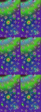 Renkli Bahar Teması eskiz kalıbı. Düz Çiçek Elementleri Tasarımı. Yeşil ve mavi renkte zarif çiçekli suluboya. Raster illüstrasyonu.