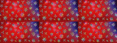 Raster illüstrasyonu. Soyut çiçek çizim kalıbı arka planı. Raster deseni. Kırmızı ve mor renklerde. Küçük çiçekte sevimli çiçek deseni var..