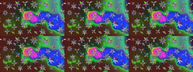 Küçük çiçekteki sevimli çiçek deseni. Raster illüstrasyonu. Yeşil ve kahverengi renkte çiçekler.