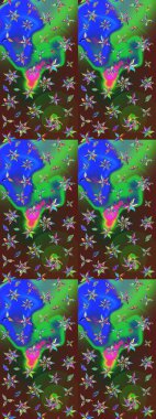 Raster illüstrasyonu. Çiçekli güzel suluboya desen. Yeşil ve mavi renklerde.