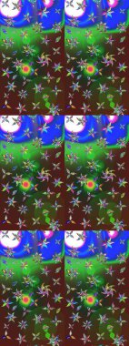 Yeşil ve kahverengi kıvırcık çiçekler yeşil ve kahverengi renklerde şekillenirler. Raster illüstrasyonu. Klasik çiçek tasarım elementleri.