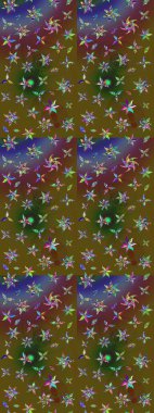 Düz Çiçek Elementleri Tasarımı. Renkli Bahar Teması eskiz kalıbı. Güzel çiçek deseni. Yeşil ve kahverengi renkte çiçekler.