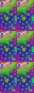 Arkaplan dokusu, duvar kağıdı, yeşil ve mavi renkli çiçek teması. Kabile sanatı boho baskısı, klasik çiçek arkaplanı. Soyut etnik raster çizim kalıbı.