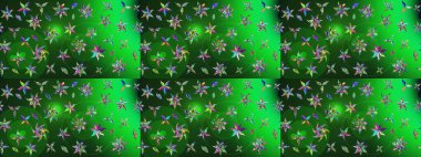 Raster deseni. Bahar çiçekleri dallı desen, yeşil ve mavi renkler çiçekli siluet.