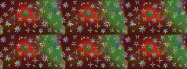 Kahverengi ve yeşil renkli çiçekler. Raster illüstrasyonu. El çizimi çiçekli soyut çizim deseni.