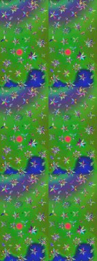 Çiçekli zambakların eskiz geçmişi. Parlak çiçekli kolaj çiçekleri yeşil ve mavi. Çiçek tasarımı için inanılmaz kolaj cennet tarzı..