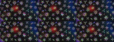 Çiçek desenli çizim. Gri ve mavi renkli Asya tekstili. Raster illüstrasyonu.