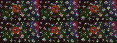 Raster illüstrasyonu. Çiçek desenli çizim. Asya tekstil tarzında. Raster illüstrasyonu. Gri ve kahverengi renkte çiçekler.