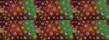 Kahverengi ve yeşil renklerde bahar çiçekleri. Raster illüstrasyonu. Çiçekli yumuşak bir eskiz şekli. Raster çiçekleri klasik tarzda resmedilir..