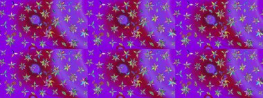 Raster illüstrasyonundaki çiçek desenli çizim. Mor ve mor renkli çiçekler. Renkli Bahar Teması eskiz kalıbı. Düz Çiçek Elementleri Tasarımı.