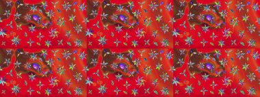 Çiçek desenli raster, kırmızı ve kahverengi çizgi grafik desenli soyut raster arkaplan. Modern stil dokusu.