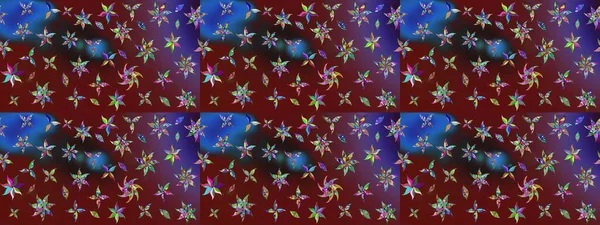 Düz Çiçek Elementleri Tasarım Raster illüstrasyonu. Kırmızı ve kahverengi renkte çiçekler. Renkli bahar temalı eskiz kalıbı. Çiçekli çiçek deseni, suluboya..