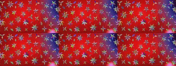 Kırmızı ve mor renklerde. 3D çiçekler, eskiz. Raster illüstrasyonu.