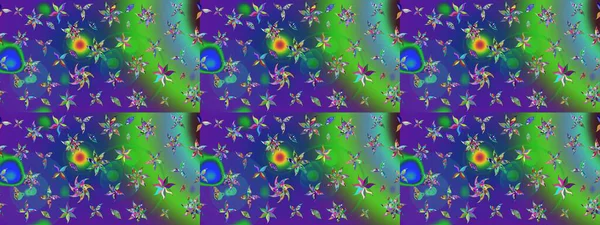 Raster illüstrasyonu. Yeşil ve mavi renklerde. 3D çiçekler, çizim.