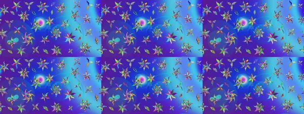 Sevimli çiçek raster deseni. Sketch Colour Spring Theme eskiz kalıbı. Düz Çiçek Elementleri Tasarımı. Mavi ve mor renkte çiçekler.