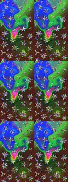 Raster illüstrasyonu. Çiçekli güzel suluboya desen. Yeşil ve mavi renklerde.