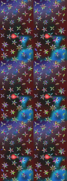 Raster illüstrasyonu. Yumuşak, bahar çiçekleri mor ve mavi renklerde. Raster çiçekleri klasik tarzda çizilmiş. Çiçekli yumuşak çizim deseni.