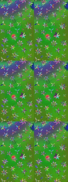 Yeşil ve mavi renkte çiçekler. Robot resim. Şirin çiçek elementleri. Raster illüstrasyonu.