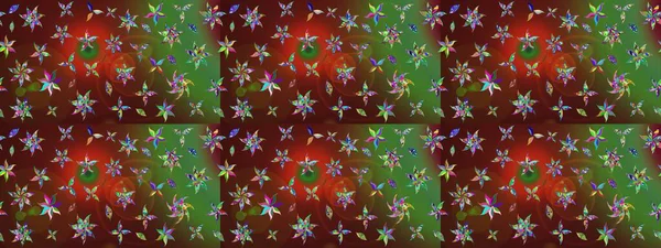 Kahverengi ve yeşil renkli çiçekler. Çiçekli karalama şeklinde Raster çiçek deseni. Yumuşak, yaz çiçekli arka plan.