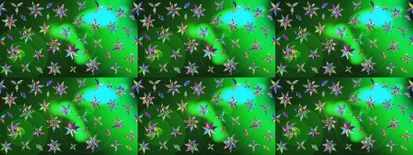 Yeşil ve mavi renkte çiçekler. Renkli Bahar Teması eskiz kalıbı. Düz Çiçek Elementleri Tasarımı. Güzel çiçek deseni..