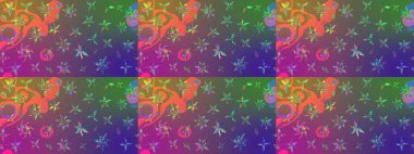 Düz Çiçek Elementleri Tasarımı. Mor ve yeşil renkli çiçekler. Güzel çiçek deseni. Renkli Bahar Teması çizim şablonu.