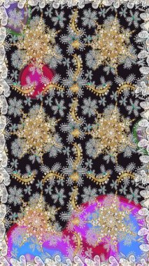 Senin tasarımın için, duvar kağıdı. Raster geometrik arka plan. Altın rengi, kusursuz çizim. Gri ve nötr renklerde altın desenli altın çiçekli elementler.