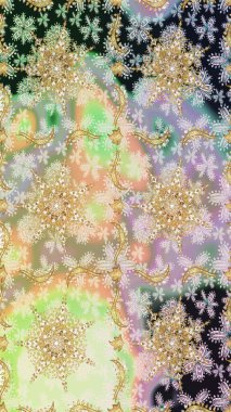 Tarafsız ve altın elementli bej renkler. Kusursuz altın desenli bukleler. Raster altın desen. Doğu tarzı arabesk. Raster illüstrasyonu.