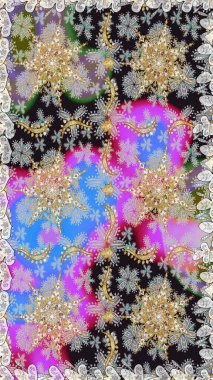 Senin tasarımın için, duvar kağıdı. Gri ve nötr renklerde, altın çiçekli altın desenler. Altın rengi, kusursuz çizim. Raster geometrik arkaplanı.