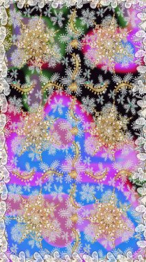 Tarafsız ve gri renklerde desen. Raster Golden Mehndi kusursuz desen. Kına dövmeli süs çiçekleri, altın çıkartmalar, mehndi ve yoga tasarımı, kartlar ve parmak izleri..